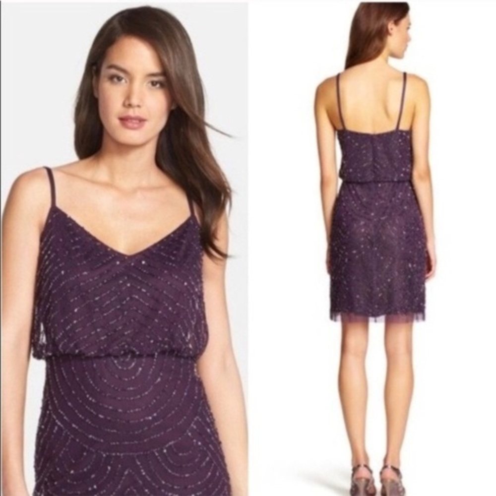 Adrianna Papell Purple Blouson Sequin Dress